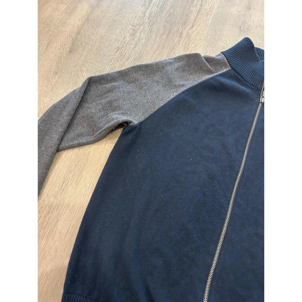 Banana‎ Republic Luxe Sweater Mens Medium Navy Blue Grey Full Zip Cardigan Mock